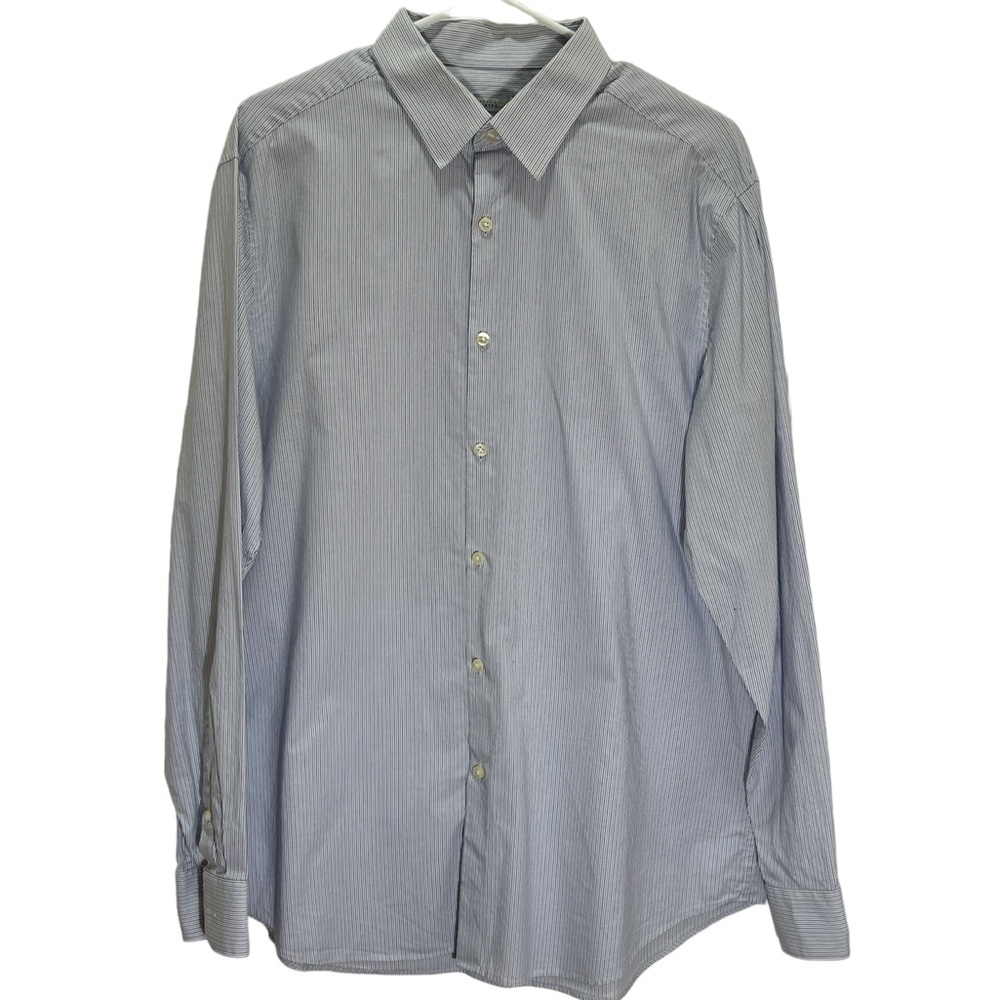 Perry Ellis  Dress Shirt Long Sleeve Button Up Blue Purple Pin Stripe 17…